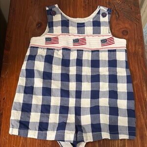 4th of July smocked embroidered flag romper